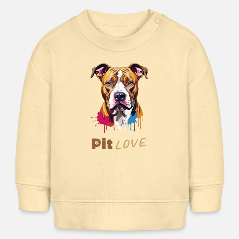 Pit LOVE : Illustration/portrait coloré de pitbull - Sweat bébé bio Stanley/Stella - crème