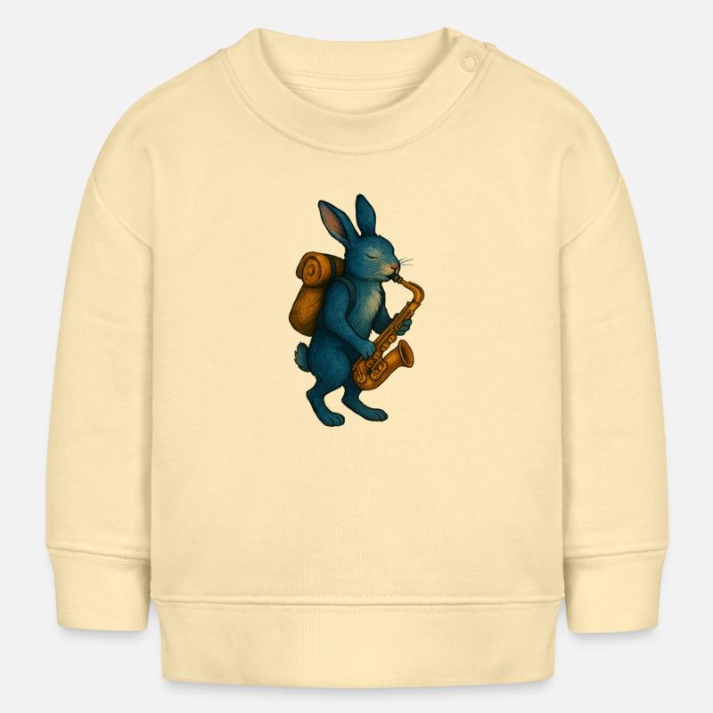 Blue Rabbit with Saxophone - Baby Sweatshirt by Stanley/Stella - cream