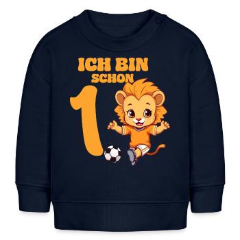 1 Bébé 1er Anniversaire Fille Garçons Football Lion - Sweat bébé bio Stanley/Stella - bleu marine - Devant