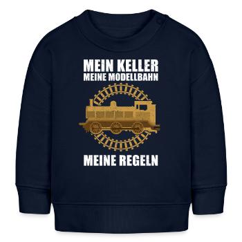 Mein Keller Meine Modellbahn Lokomotive - Baby Organic Sweatshirt Baby Changer von Stanley/Stella - Navy - Vorne
