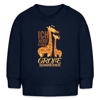 Ich werde große Schwester Giraffe - Baby Organic Sweatshirt Baby Changer von Stanley/Stella - Navy - Vorne