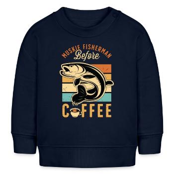 Pêcheur de maskinongé avant l’amateur de café de pêche musqué - Sweat bébé bio Stanley/Stella - bleu marine - Devant