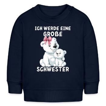 Ich werde eine große Schwester Eisbärin - Baby Organic Sweatshirt Baby Changer von Stanley/Stella - Navy - Vorne