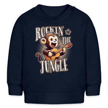 Rockin' The Jungle : Singe drôle avec guitare - Sweat bébé bio Stanley/Stella - bleu marine - Devant