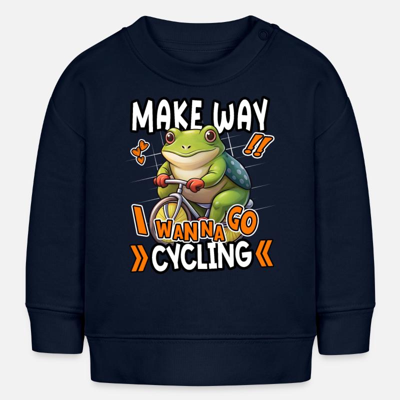 Make Way I Wanna Go Cyclisme Drôle Grenouille Design - Sweat bébé bio Stanley/Stella - bleu marine