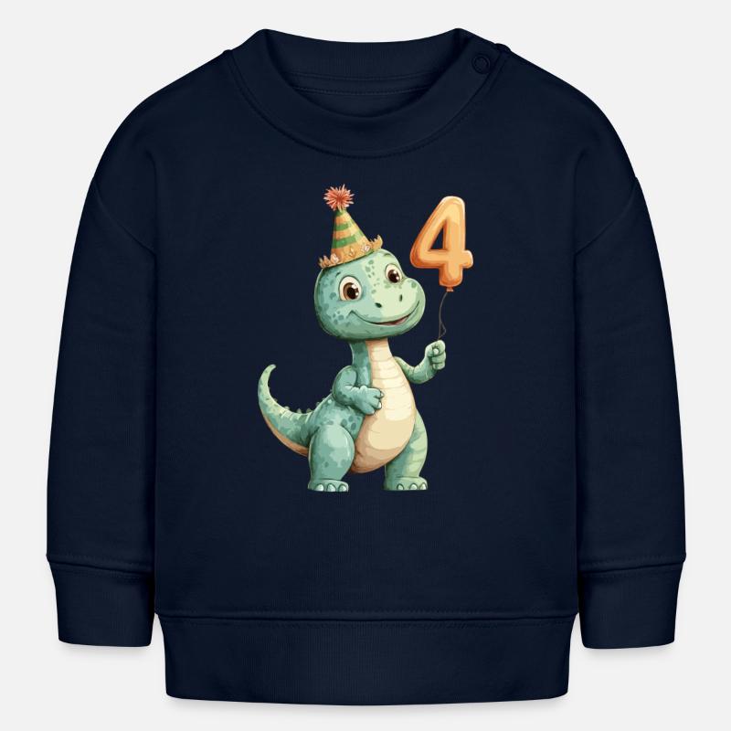4ème anniversaire Dino - Sweat bébé bio Stanley/Stella - bleu marine
