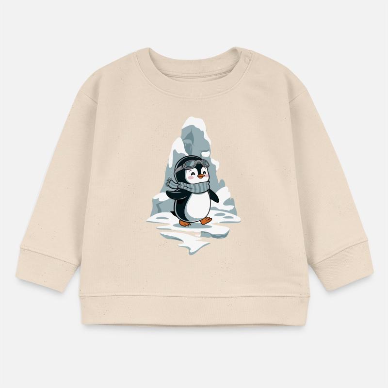 Pingouin joyeux avec écharpe et lunettes devant Sweat bébé bio Stanley/Stella