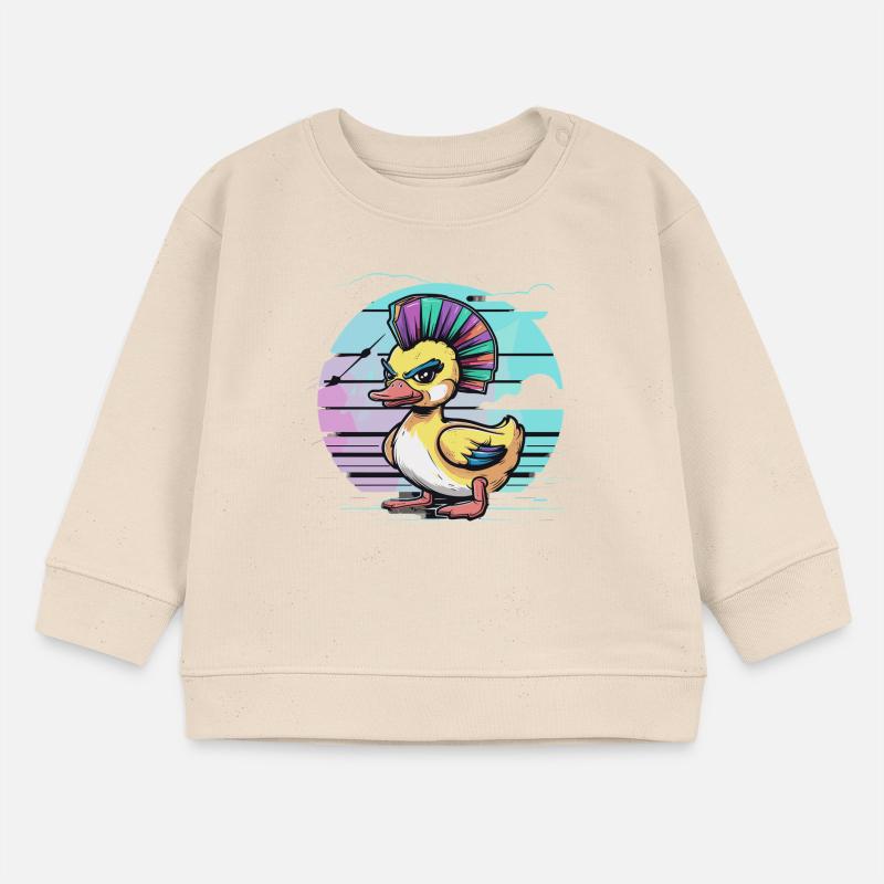 Punk duck avec mohawk arc-en-ciel devant Sweat bébé bio Stanley/Stella