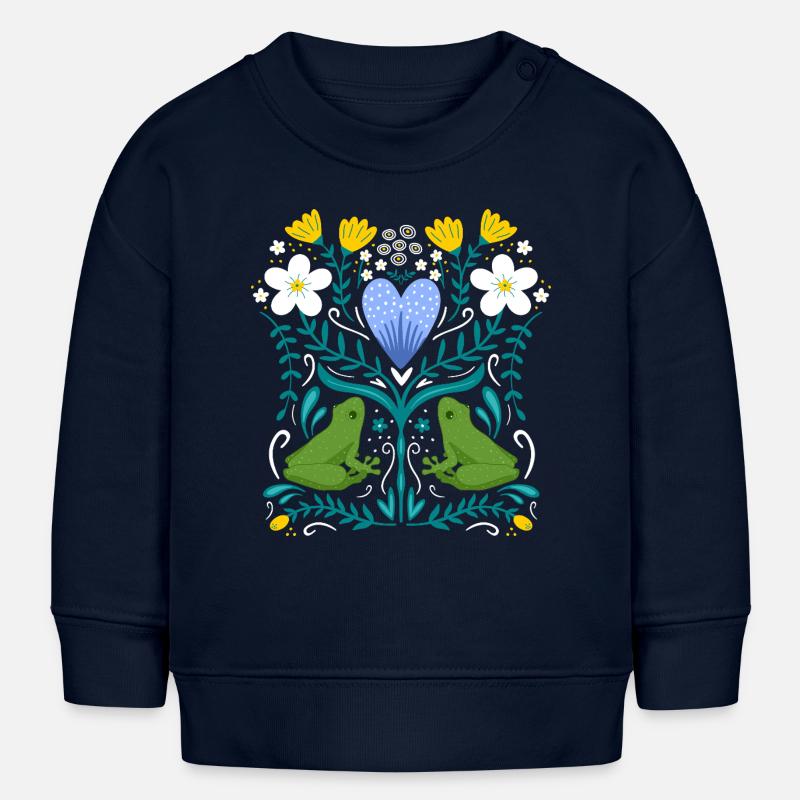 Grenouilles et fleurs - Sweat bébé bio Stanley/Stella - bleu marine