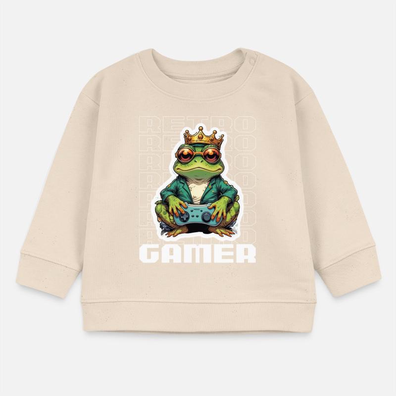 Retro Gamer Frog with Controller Console Games Baby Sweatshirt by Stanley/Stella