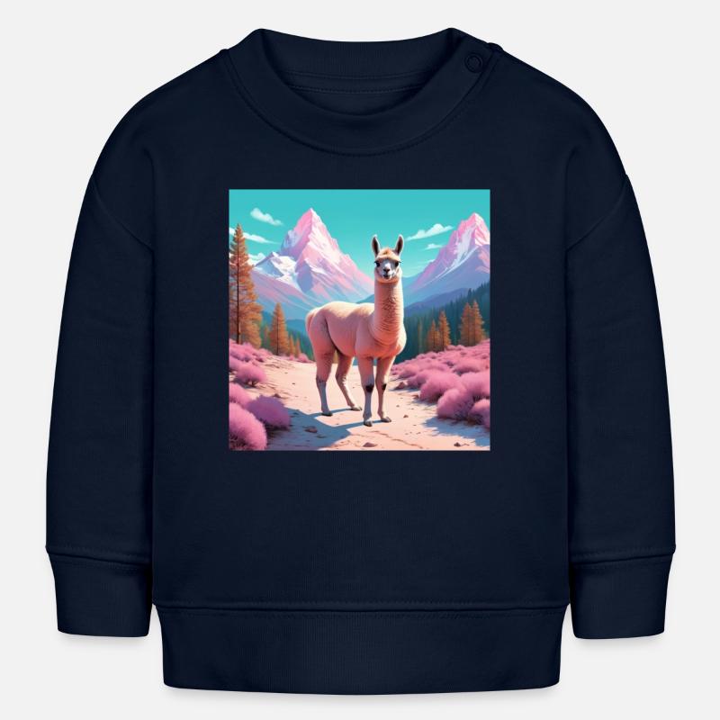 Lama dans les montagnes - Sweat bébé bio Stanley/Stella - bleu marine