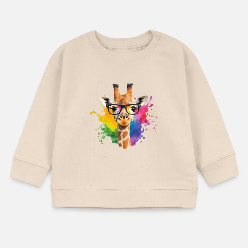 Bunte Giraffe mit Brille und Regenbogen-Spritzer Baby Organic Sweatshirt Baby Changer von Stanley/Stella
