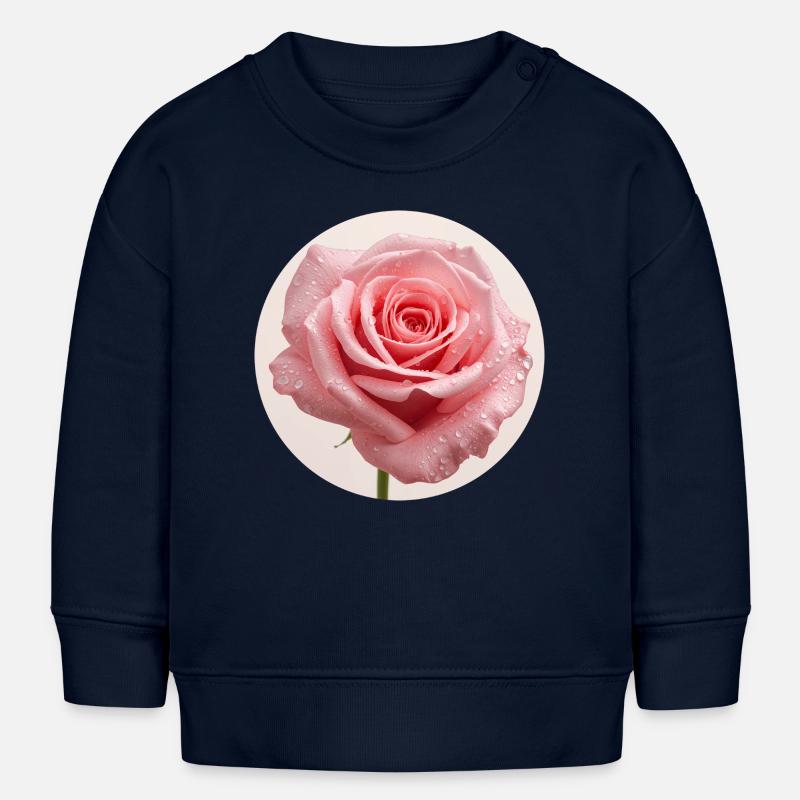 Fleur de rose délicate avec des gouttes d’eau - Sweat bébé bio Stanley/Stella - bleu marine