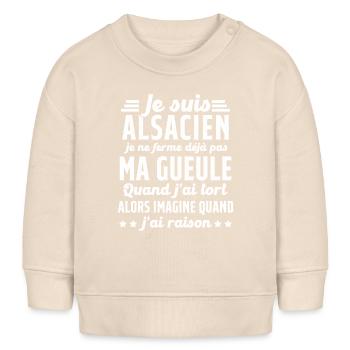 Alsacien je ferme pas ma gueule humour alsace - Sweat bébé bio Stanley/Stella - écru doux - Devant