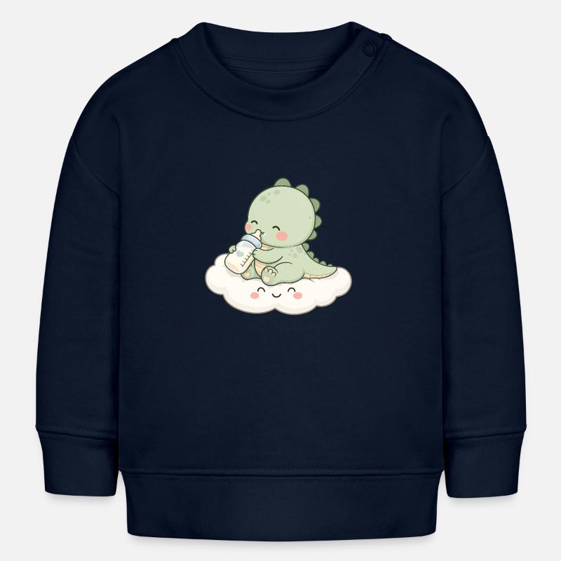 Bébé Dino mignon avec biberon - Sweat bébé bio Stanley/Stella - bleu marine