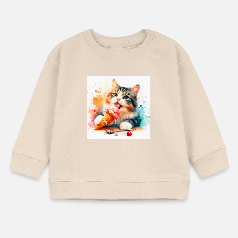 Chaton mangeant de la crème glacée Sweat bébé bio Stanley/Stella