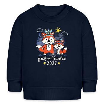Großer Bruder 2027 Füchse Ankündigung Jungen - Baby Organic Sweatshirt Baby Changer von Stanley/Stella - Navy - Vorne