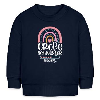 Große Schwester Verkündung Ankündigung Regenbogen - Baby Organic Sweatshirt Baby Changer von Stanley/Stella - Navy - Vorne