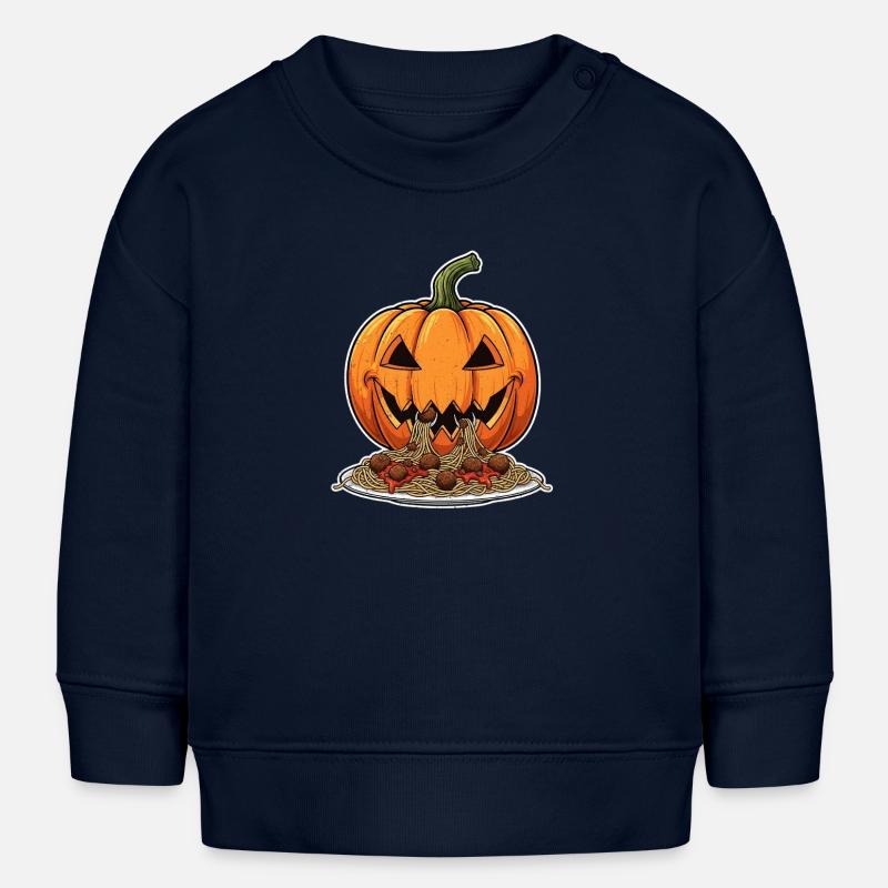 Tête de citrouille d’Halloween avec spaghetti - Sweat bébé bio Stanley/Stella - bleu marine