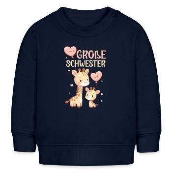 Große Schwester Giraffen Geschwisterkind - Baby Organic Sweatshirt Baby Changer von Stanley/Stella - Navy - Vorne