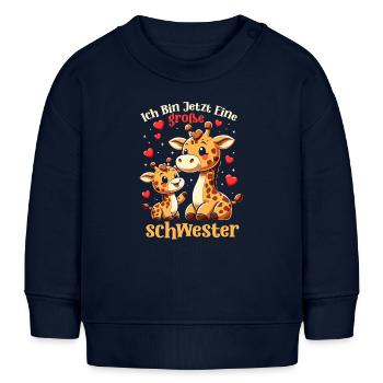 Ich Bin Eine Große Schwester Giraffen - Baby Organic Sweatshirt Baby Changer von Stanley/Stella - Navy - Vorne
