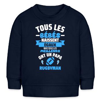 Bébé Papa rugbyman cadeau de naissance humour - Sweat bébé bio Stanley/Stella - bleu marine - Devant
