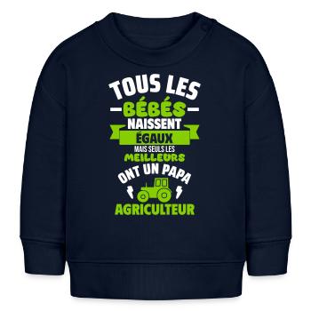 Bébé de Papa agriculteur,tracteur,cadeau naissance - Sweat bébé bio Stanley/Stella - bleu marine - Devant