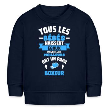Bébé de Papa boxeur, boxe, cadeau de naissance - Sweat bébé bio Stanley/Stella - bleu marine - Devant