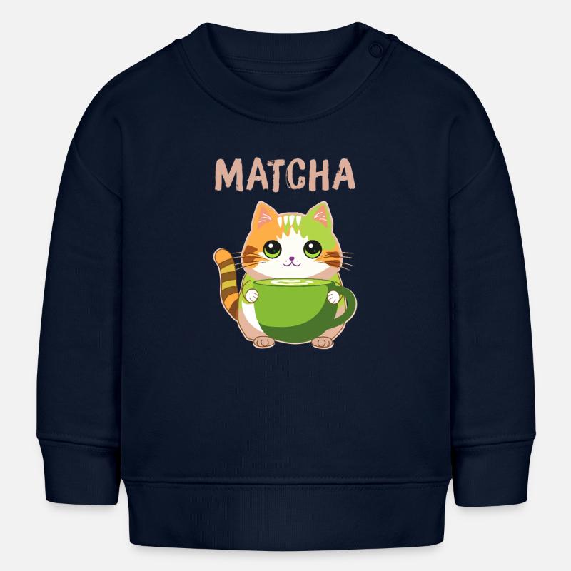 Chat Matcha - Sweat bébé bio Stanley/Stella - bleu marine