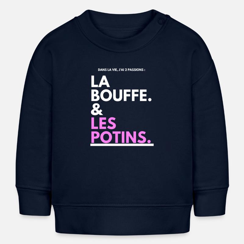 Bouffe et Potins Typo Noir Rose - Sweat bébé bio Stanley/Stella - bleu marine