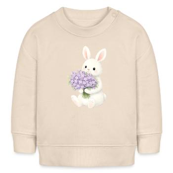 Lapin avec illustration lilas - Sweat bébé bio Stanley/Stella - écru doux - Devant