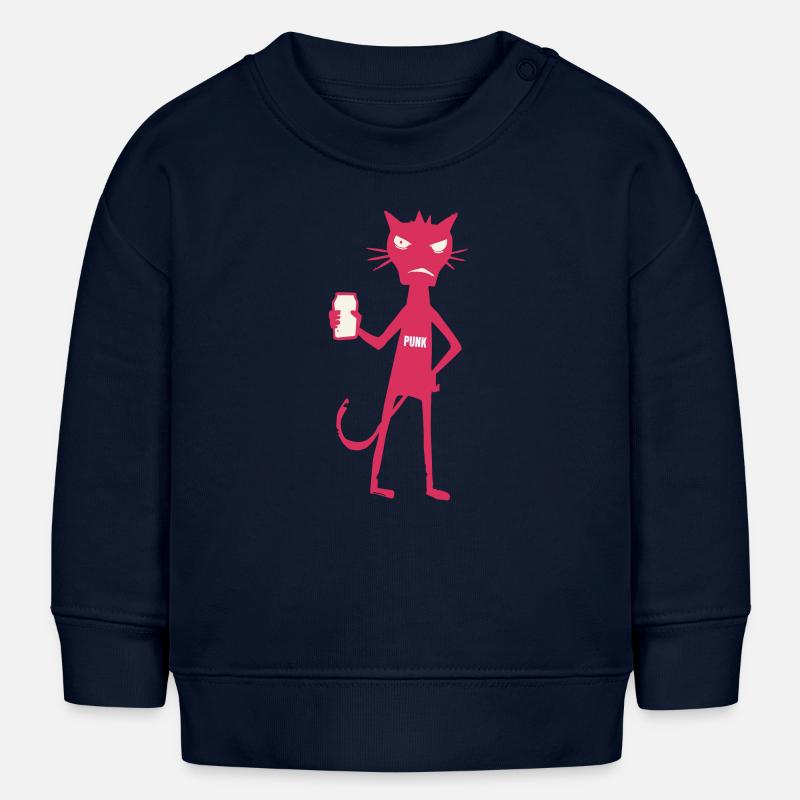 Little Monsters : Attitude néon de Punk Cat - Sweat bébé bio Stanley/Stella - bleu marine