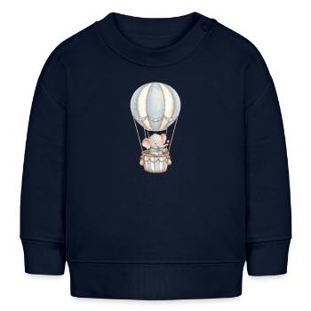 Bébé éléphant en montgolfière bleu - Sweat bébé bio Stanley/Stella - bleu marine - Devant