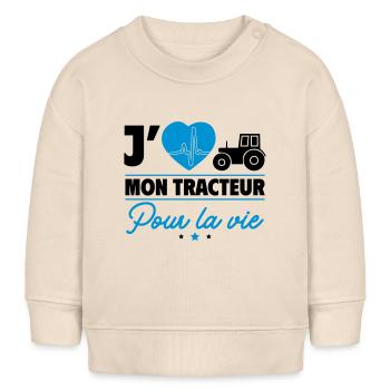 J'aime mon tracteur pour la vie - Sweat bébé bio Stanley/Stella - écru doux - Devant