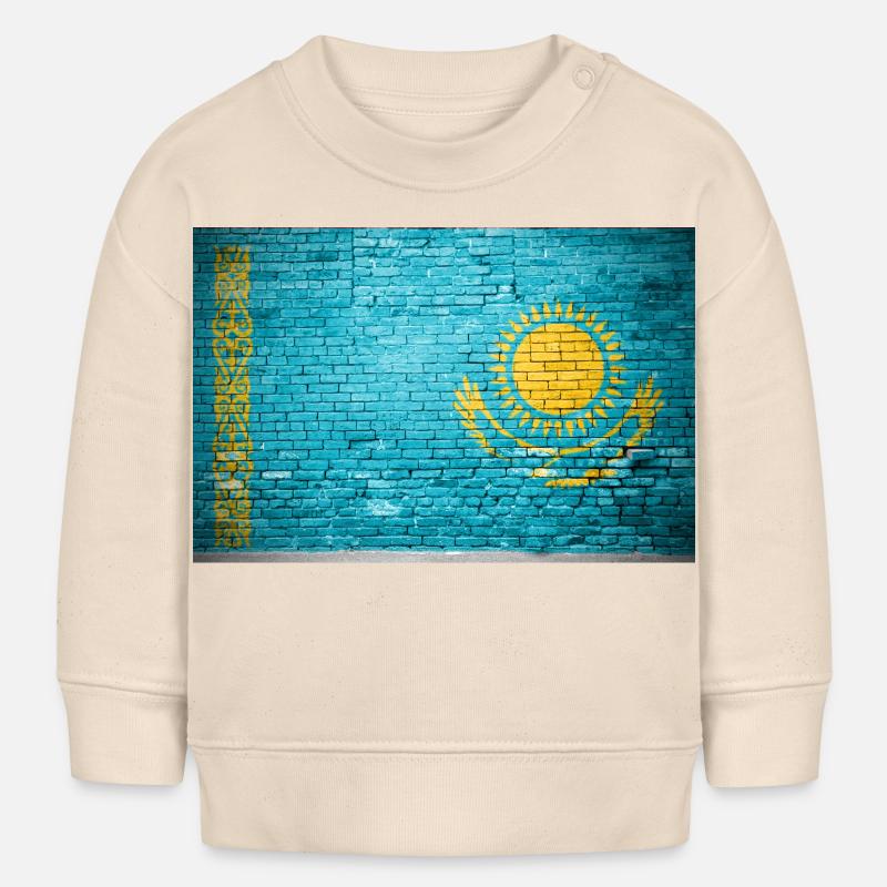 Kazachstan ceglany mur flaga graffiti plakat - Bluza niemowlęca bio Stanley/Stella - delikatne ecru