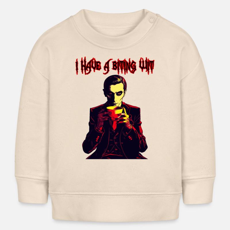 Biting wit Vampire drinnking coffee - Baby Sweatshirt by Stanley/Stella - soft Ecru