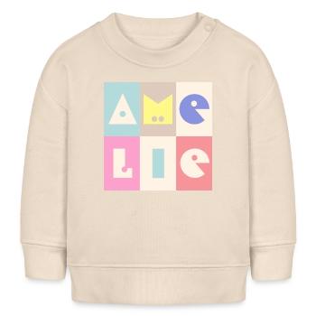 Amélie Nom Bébé Fille Coloré - Sweat bébé bio Stanley/Stella - écru doux - Devant