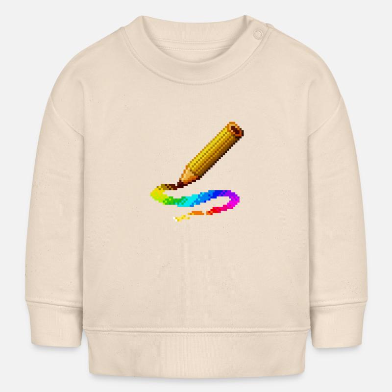 Crayon arc-en-ciel couleur vie dessin illustration - Sweat bébé bio Stanley/Stella - écru doux