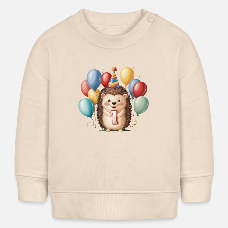 Hérisson mignon avec des ballons pour le 1er anniversaire - Sweat bébé bio Stanley/Stella - écru doux
