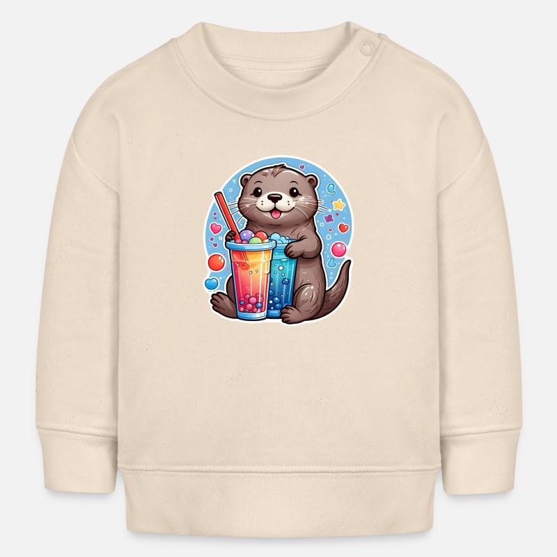 Little Cute Otter Drinking Lemonade - Baby Sweatshirt by Stanley/Stella - soft Ecru