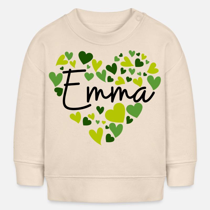 J’adore les cœurs Emma en vert - Sweat bébé bio Stanley/Stella - écru doux