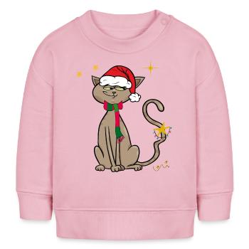 Chat avec chapeau de Père Noël, Noël laid - Sweat bébé bio Stanley/Stella - rose pâle - Devant