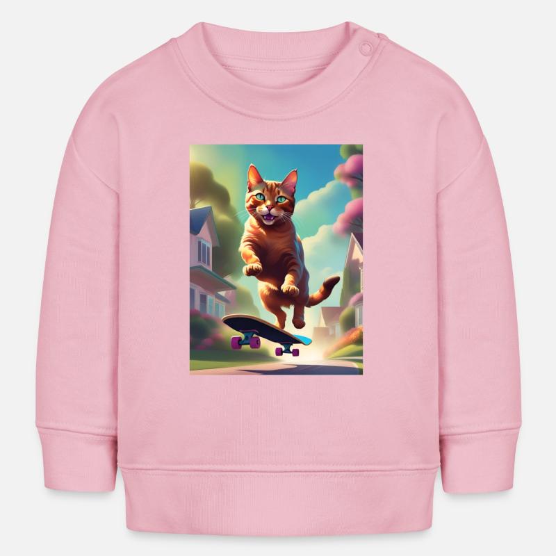 Chat skateboarer - Sweat bébé bio Stanley/Stella - rose pâle