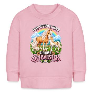Süße Pferde Ich werde große Schwester Nachwuchs  - Baby Organic Sweatshirt Baby Changer von Stanley/Stella - Hellrosa - Vorne