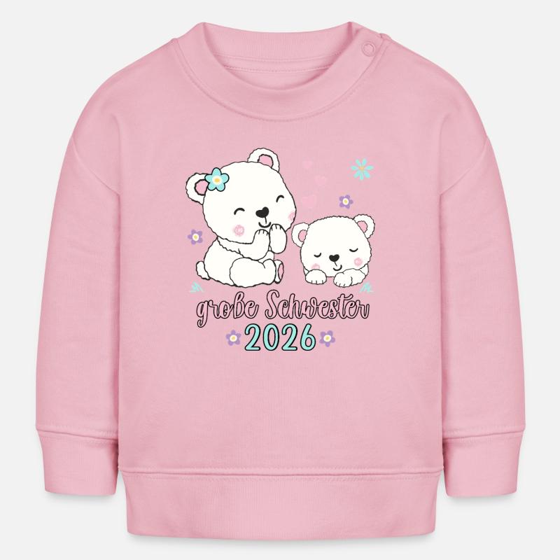 Grande sœur 2026 Ours mignons - Sweat bébé bio Stanley/Stella - rose pâle