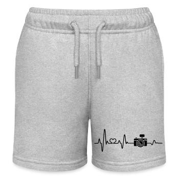 Photographer taking pictures of heartbeat photography love - Kids Organic Sweat Shorts by Stanley/Stella - heather grey - Front