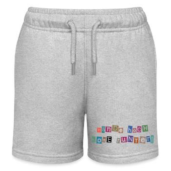 Hände hoch – Hosen runter! Freches Collagen-Design - Kinder Organic Joggingshorts Mini Bolter von Stanley/Stella - Grau meliert - Vorne