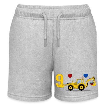 9. Geburtstag Bagger Traktor - Kinder Organic Joggingshorts Mini Bolter von Stanley/Stella - Grau meliert - Vorne