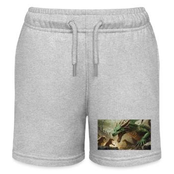 A realistic majestical green dragon is attacked - Kids Organic Sweat Shorts by Stanley/Stella - heather grey - Front