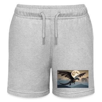 Ein realistischer, majestätischer dunkler Drache posiert - Kinder Organic Joggingshorts Mini Bolter von Stanley/Stella - Grau meliert - Vorne